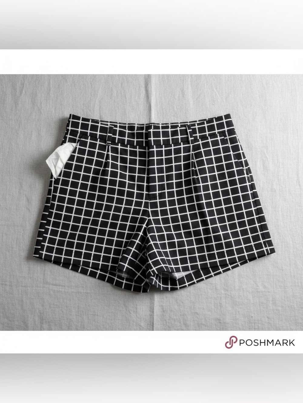 Zara Trafaluc TRF Black White Grid Check High Waisted Shorts Size S